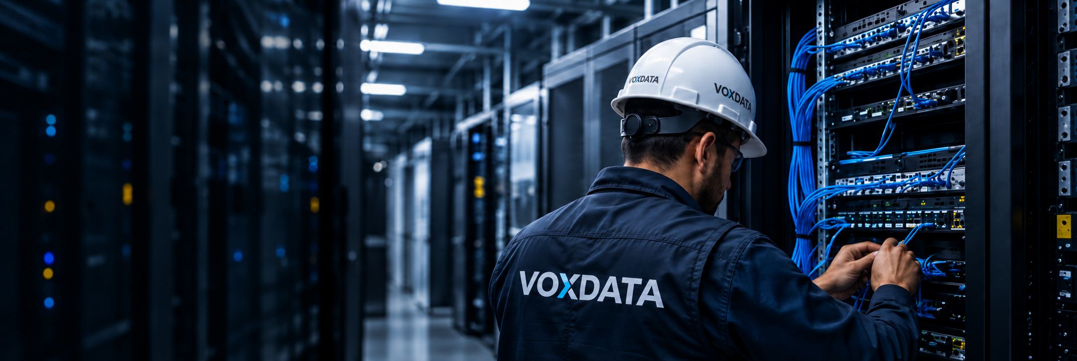 Técnico de VOXDATA trabajando en un rack de data center